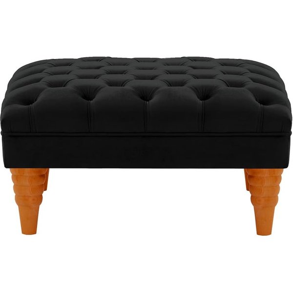 Pouf capitonné Chester Max, noir - Velluto 20, Couleur des pieds: aveo