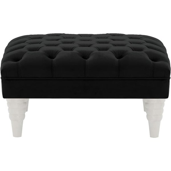 Pouf capitonné Chester Max, noir - Velluto 20, Couleur des pieds: Blanc