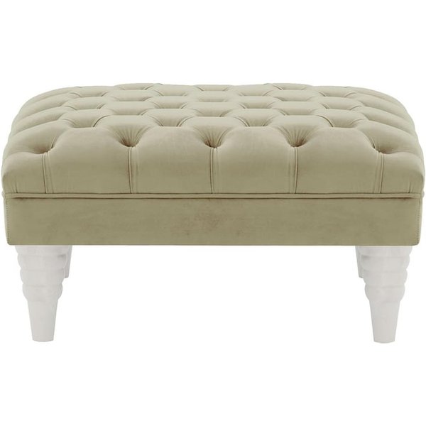 Pouf capitonné Chester Max, beige - Velluto 3, Couleur des pieds: Blanc