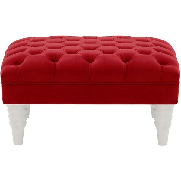 Pouf capitonné Chester Max, rouge - Velluto 7, Couleur des pieds: Blanc