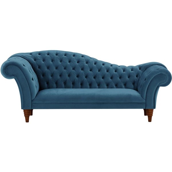 Canapé chaise longue Chester, bleu - Velluto 11, Couleur des pieds: Chêne foncé