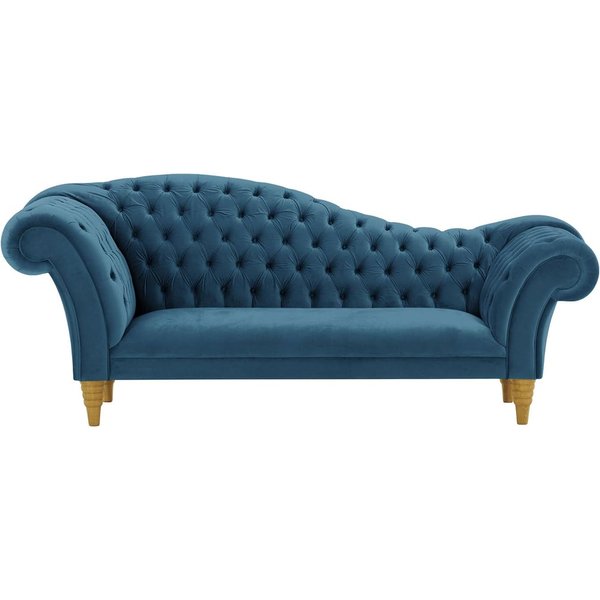 Canapé chaise longue Chester, bleu - Velluto 11, Couleur des pieds: Chêne clair