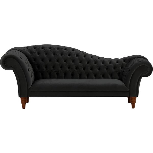 Canapé chaise longue Chester, noir - Velluto 20, Couleur des pieds: Chêne foncé