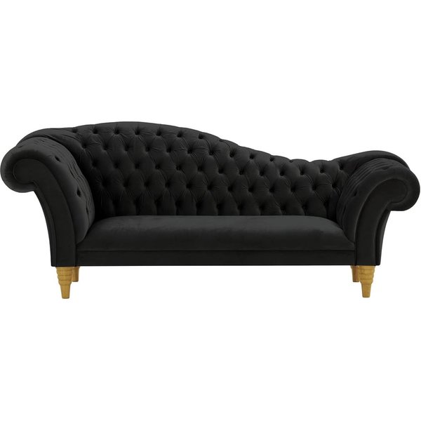 Canapé chaise longue Chester, noir - Velluto 20, Couleur des pieds: Chêne clair