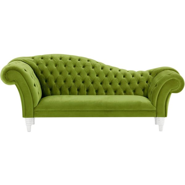 Canapé chaise longue Chester, olive - Velluto 9, Couleur des pieds: Blanc