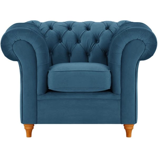 Fauteuil Chesterfield, bleu - Velluto 11, Couleur des pieds: aveo