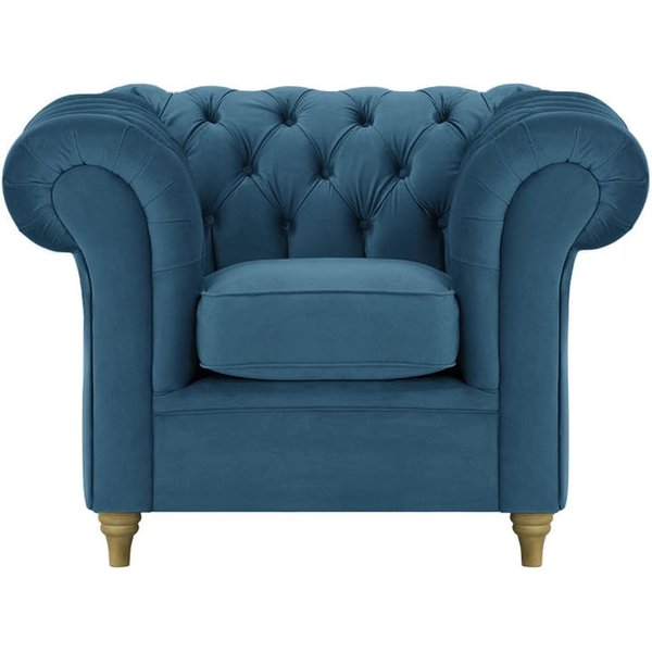 Fauteuil Chesterfield, bleu - Velluto 11, Couleur des pieds: Noir wax