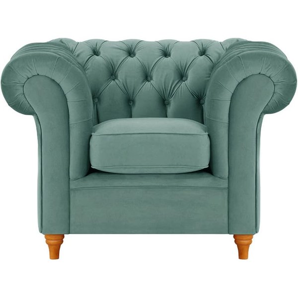 Fauteuil Chesterfield, bleu - Velluto 12, Couleur des pieds: aveo