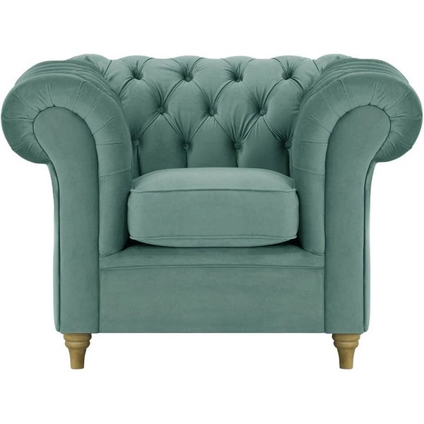 Fauteuil Chesterfield, bleu - Velluto 12, Couleur des pieds: Noir wax