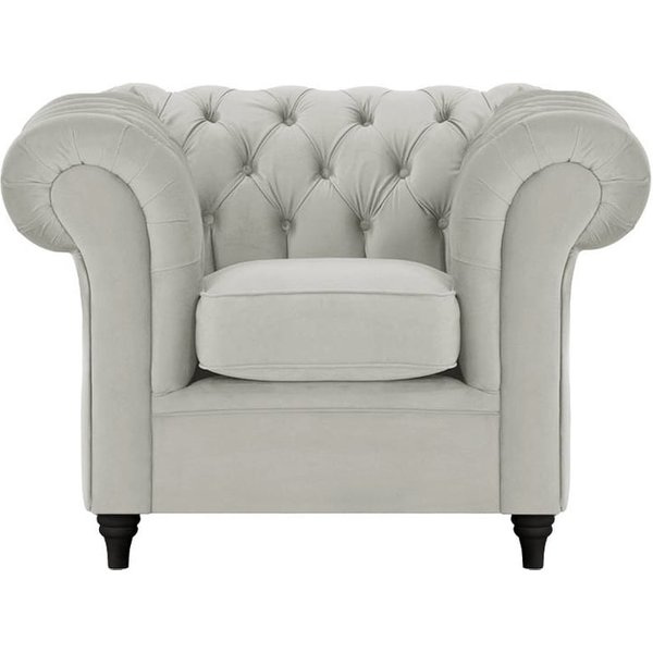 Fauteuil Chesterfield, gris clair - Velluto 15, Couleur des pieds: Noir