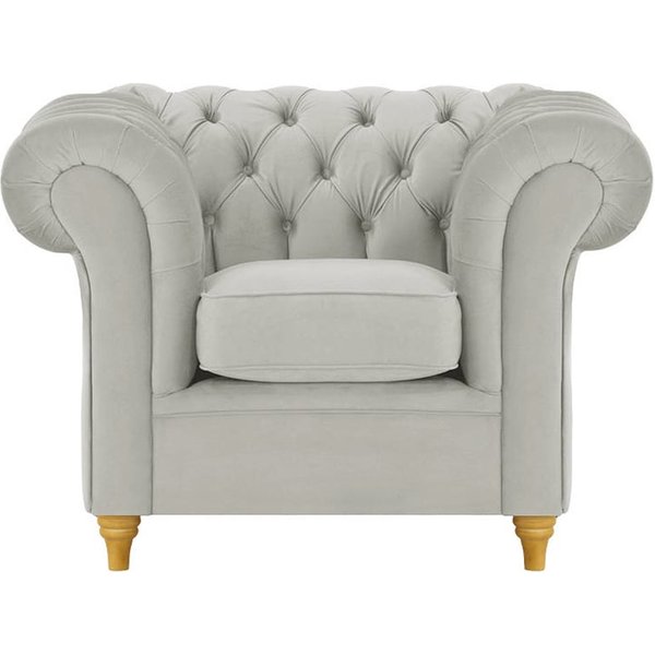 Fauteuil Chesterfield, gris clair - Velluto 15, Couleur des pieds: Chêne clair
