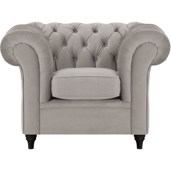 Fauteuil Chesterfield, gris éléphant - Velluto 17, Couleur des pieds: Noir