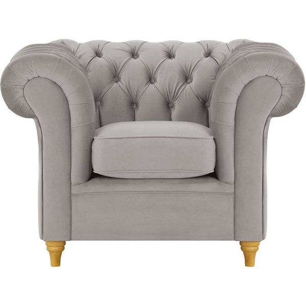 Fauteuil Chesterfield, gris éléphant - Velluto 17, Couleur des pieds: Chêne clair