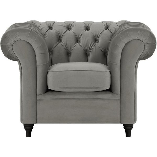 Fauteuil Chesterfield, graphite - Velluto 19, Couleur des pieds: Noir