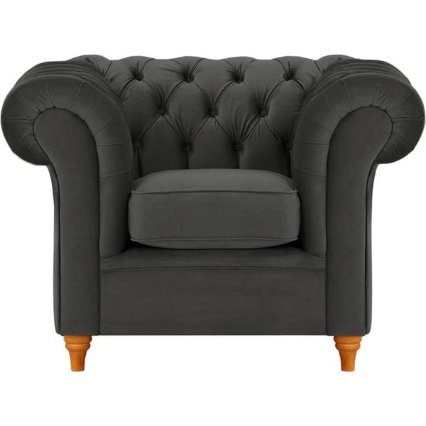 Fauteuil Chesterfield, noir - Velluto 20, Couleur des pieds: aveo