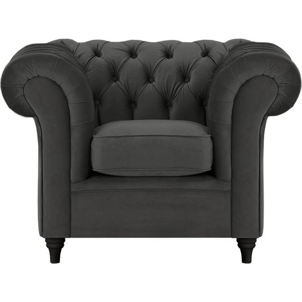 Fauteuil Chesterfield, noir - Velluto 20, Couleur des pieds: Noir
