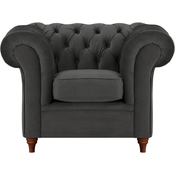 Fauteuil Chesterfield, noir - Velluto 20, Couleur des pieds: Chêne foncé