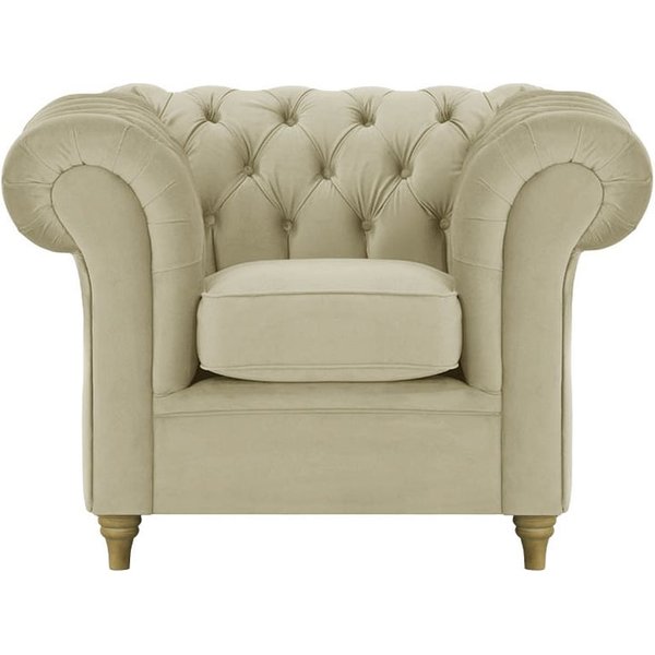 Fauteuil Chesterfield, beige - Velluto 3, Couleur des pieds: Noir wax