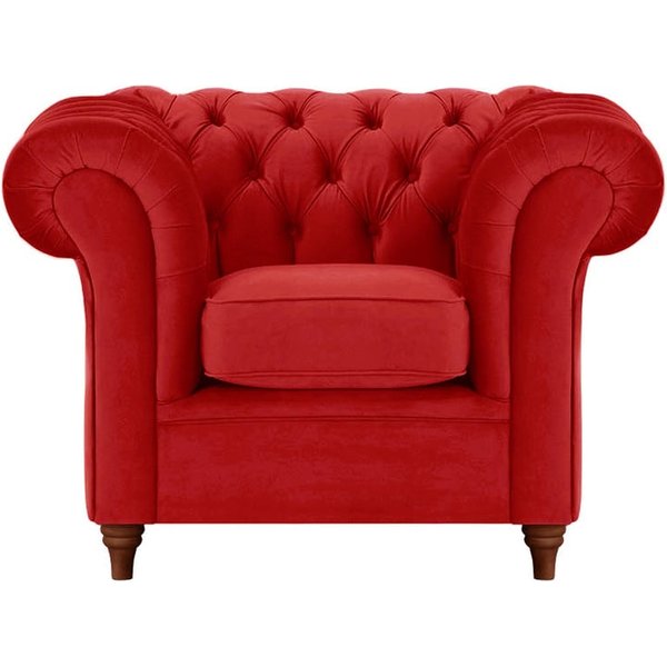 Fauteuil Chesterfield, rouge - Velluto 7, Couleur des pieds: Chêne foncé