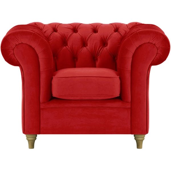 Fauteuil Chesterfield, rouge - Velluto 7, Couleur des pieds: Noir wax