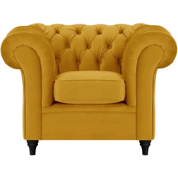 Fauteuil Chesterfield, moutarde - Velluto 8, Couleur des pieds: Noir