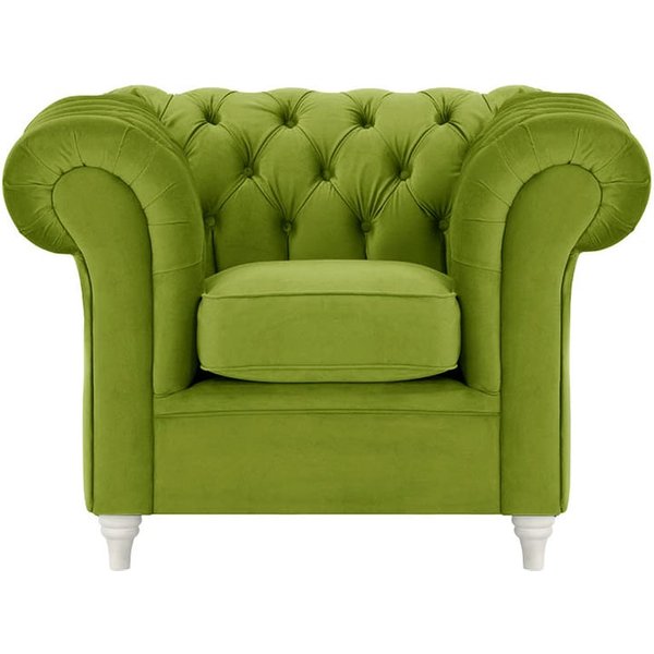 Fauteuil Chesterfield, olive - Velluto 9, Couleur des pieds: Blanc