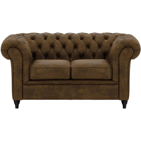 Canapé deux places Chesterfield, Madagaskar 12 - Dark Brown, Couleur des pieds: Noir