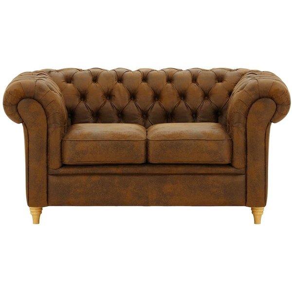 Canapé deux places Chesterfield, Madagaskar 14 - Brown, Couleur des pieds: Chêne clair