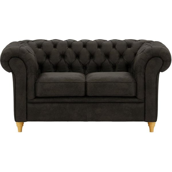 Canapé deux places Chesterfield, Madagaskar 16 - Black, Couleur des pieds: Chêne clair