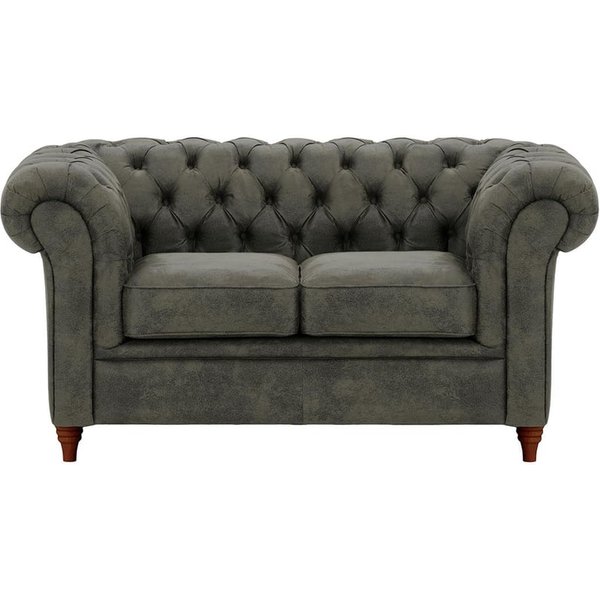 Canapé deux places Chesterfield, Madagaskar 18 - Grey, Couleur des pieds: Chêne foncé