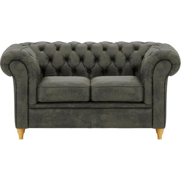 Canapé deux places Chesterfield, Madagaskar 18 - Grey, Couleur des pieds: Chêne clair