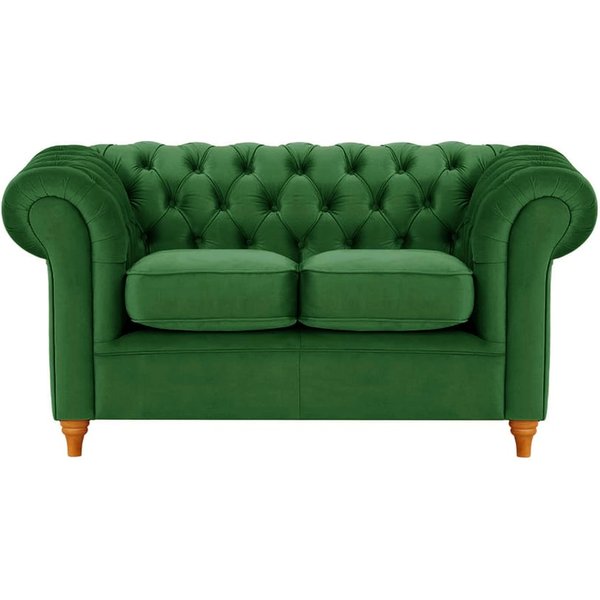Canapé deux places Chesterfield, vert foncé - Velluto 10, Couleur des pieds: aveo