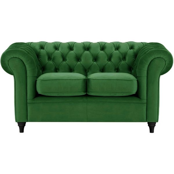 Canapé deux places Chesterfield, vert foncé - Velluto 10, Couleur des pieds: Noir