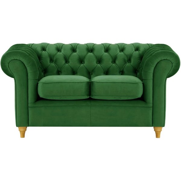 Canapé deux places Chesterfield, vert foncé - Velluto 10, Couleur des pieds: Chêne clair