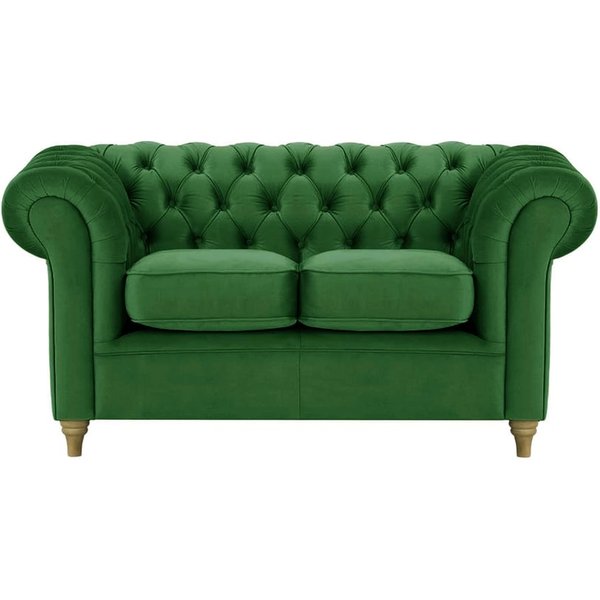 Canapé deux places Chesterfield, vert foncé - Velluto 10, Couleur des pieds: Noir wax