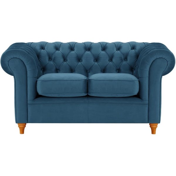 Canapé deux places Chesterfield, bleu - Velluto 11, Couleur des pieds: aveo