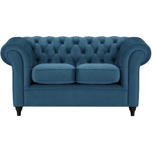 Canapé deux places Chesterfield, bleu - Velluto 11, Couleur des pieds: Noir