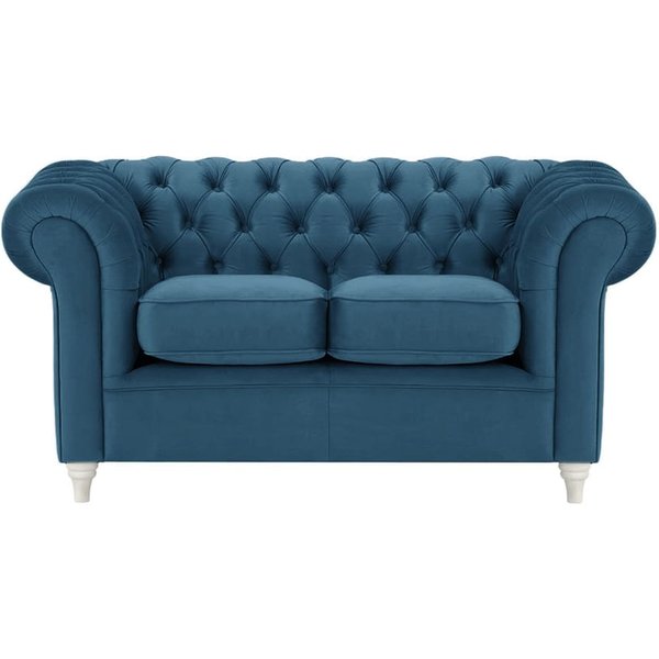 Canapé deux places Chesterfield, bleu - Velluto 11, Couleur des pieds: Blanc