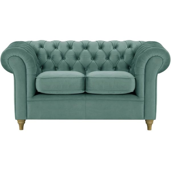 Canapé deux places Chesterfield, bleu - Velluto 12, Couleur des pieds: Noir wax