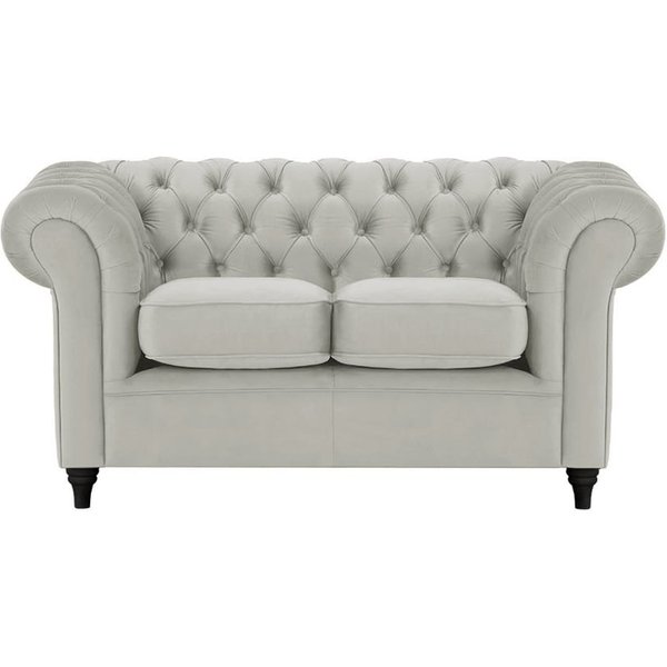 Canapé deux places Chesterfield, gris clair - Velluto 15, Couleur des pieds: Noir