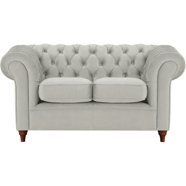 Canapé deux places Chesterfield, gris clair - Velluto 15, Couleur des pieds: Chêne foncé