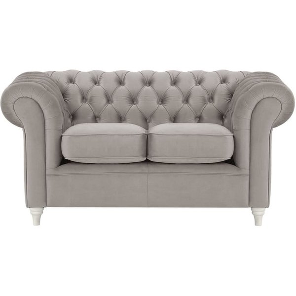 Canapé deux places Chesterfield, gris éléphant - Velluto 17, Couleur des pieds: Blanc