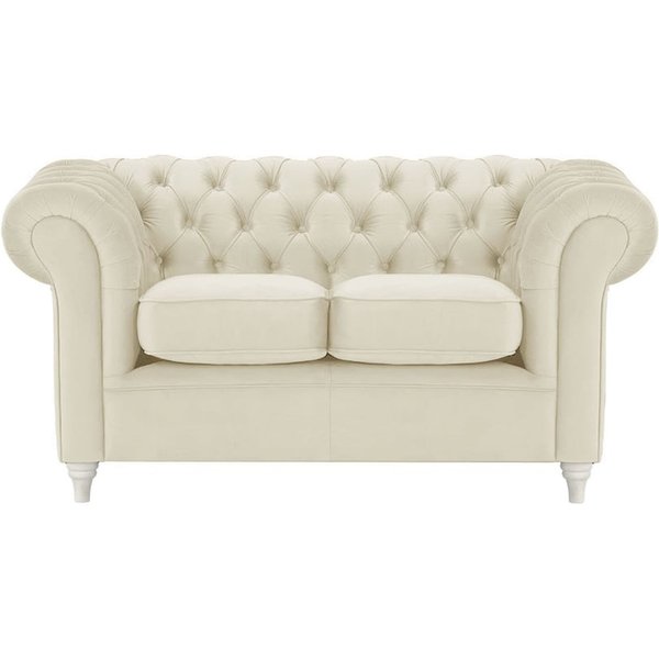 Canapé deux places Chesterfield, beige clair - Velluto 2, Couleur des pieds: Blanc