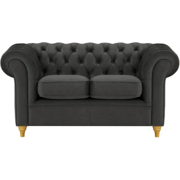 Canapé deux places Chesterfield, noir - Velluto 20, Couleur des pieds: Chêne clair