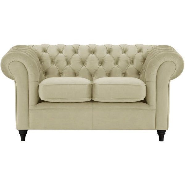 Canapé deux places Chesterfield, beige - Velluto 3, Couleur des pieds: Noir