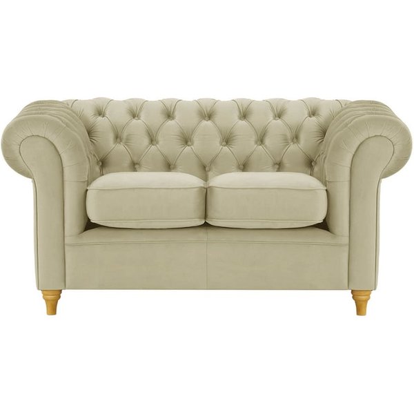 Canapé deux places Chesterfield, beige - Velluto 3, Couleur des pieds: Chêne clair
