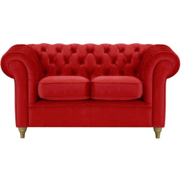 Canapé deux places Chesterfield, rouge - Velluto 7, Couleur des pieds: Noir wax