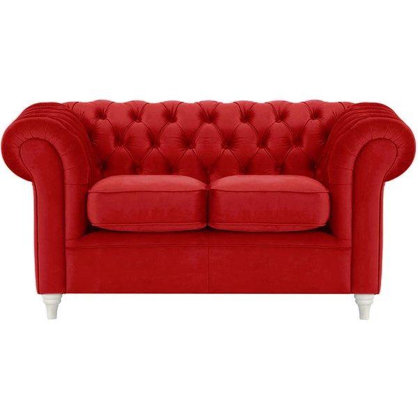Canapé deux places Chesterfield, rouge - Velluto 7, Couleur des pieds: Blanc