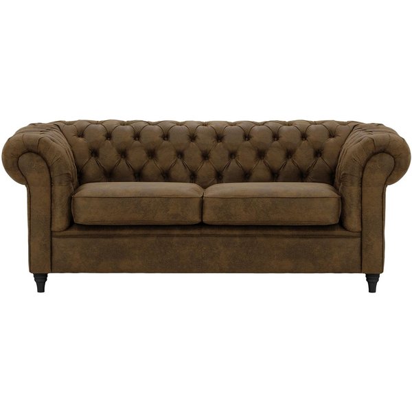 Canapé trois places Chesterfield, Madagaskar 12 - Dark Brown, Couleur des pieds: Noir