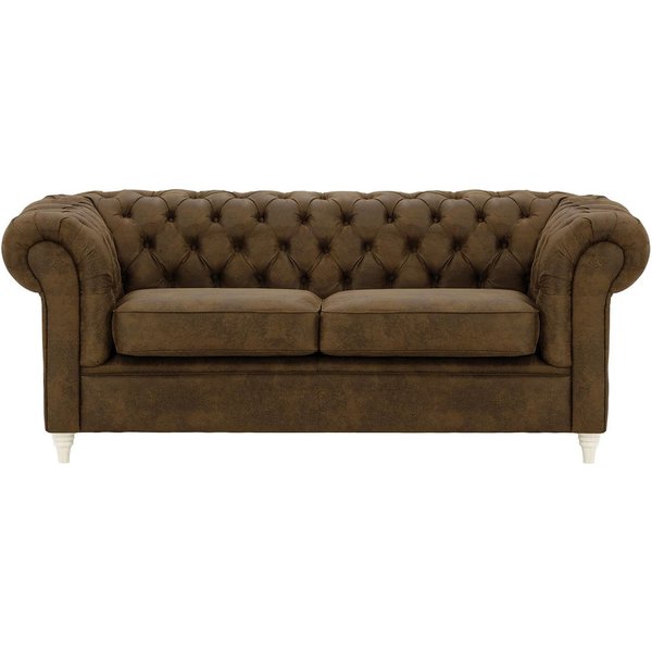 Canapé trois places Chesterfield, Madagaskar 12 - Dark Brown, Couleur des pieds: Blanc